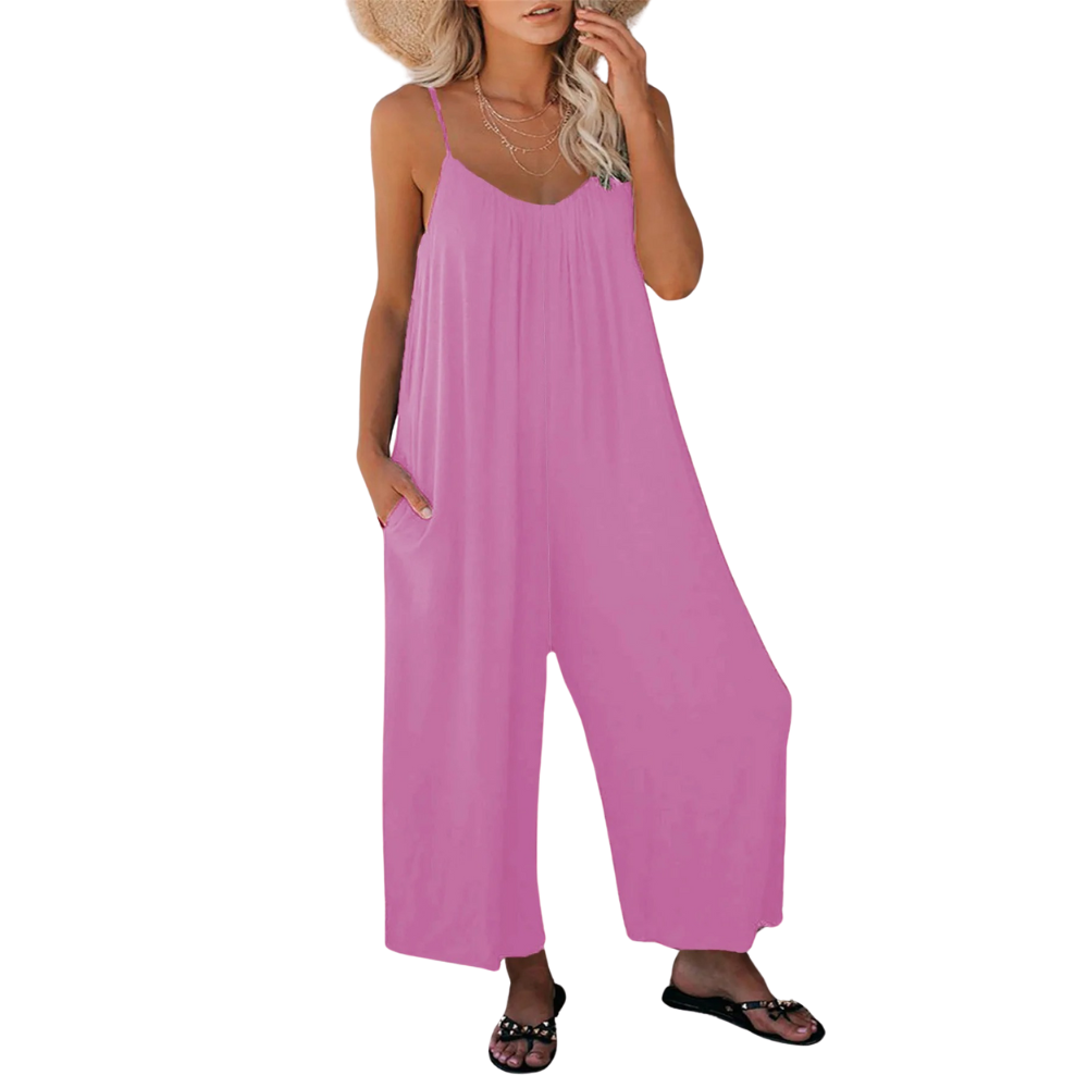 Damer med V-ringad Loose Fit Suspender Jumpsuit