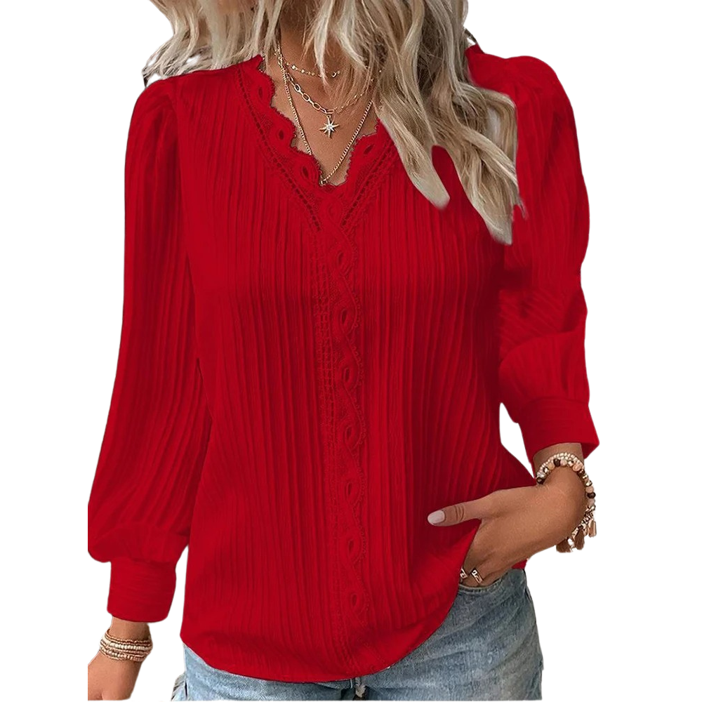 Damskjorta med V-ringad spetsstickning