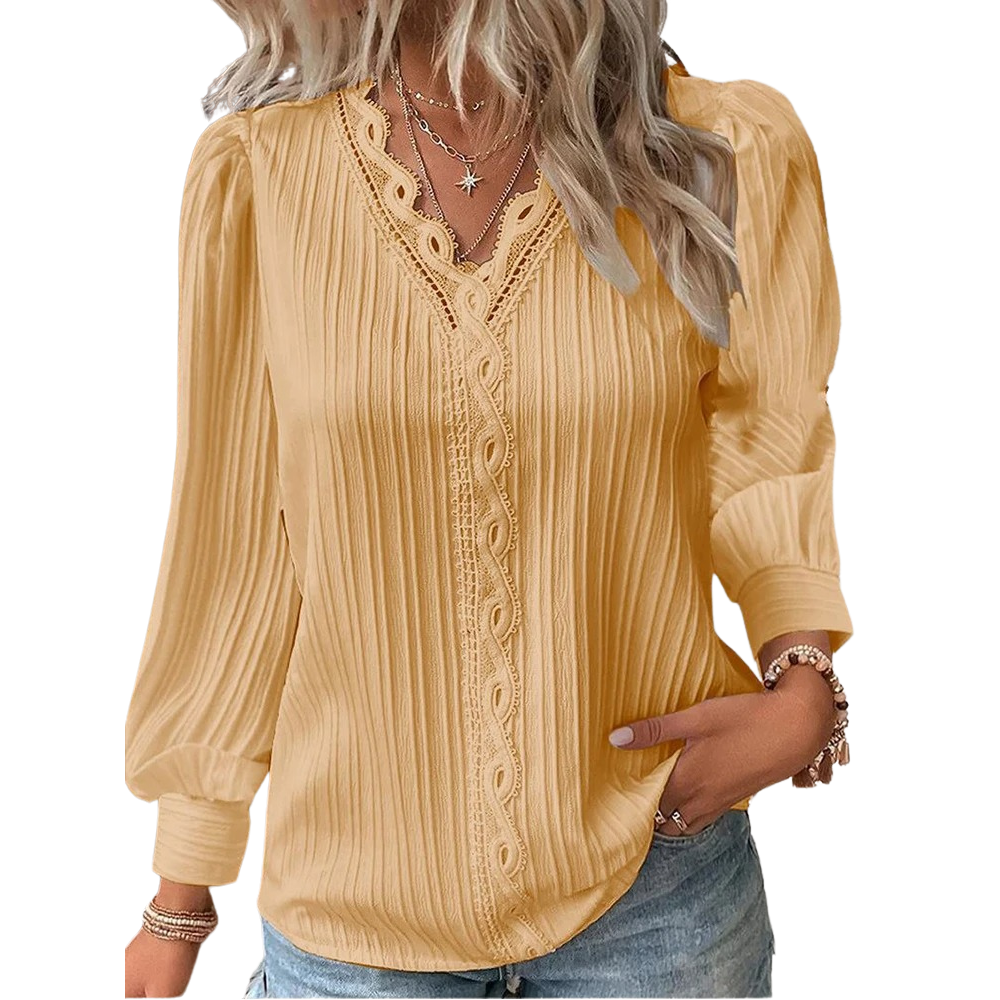 Damskjorta med V-ringad spetsstickning