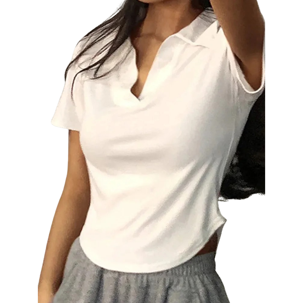 Kortärmad V-ringad topp för kvinnor