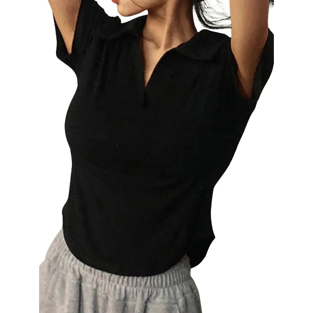 Kortärmad V-ringad topp för kvinnor