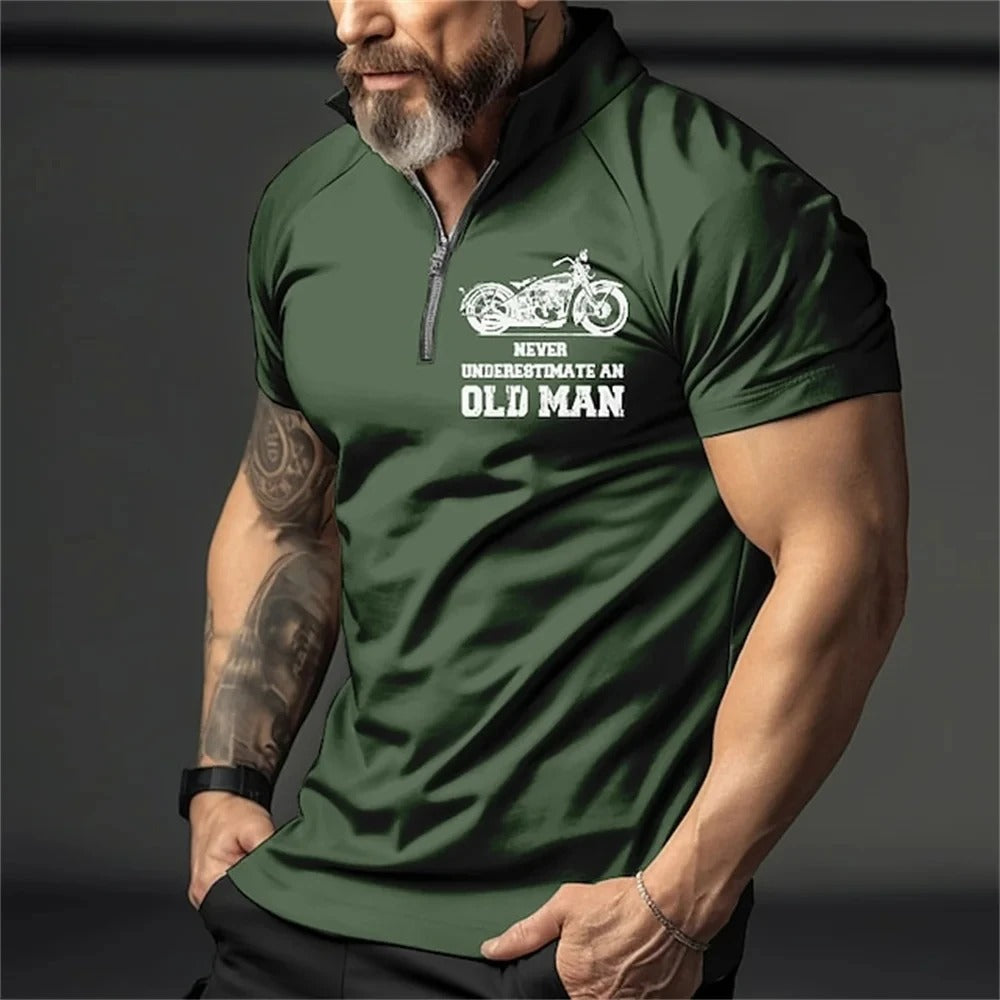 Herrpolotröja med vintage 3D-tryck