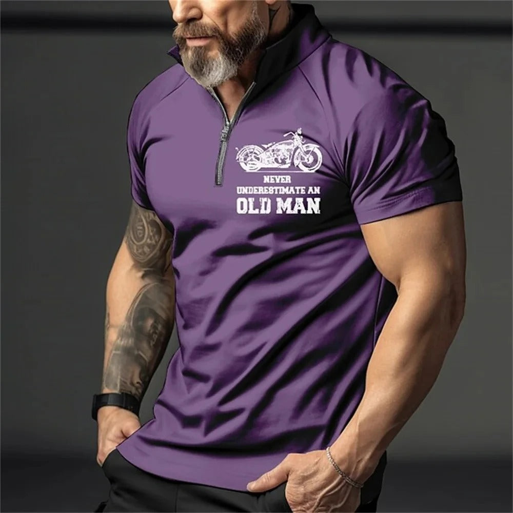 Herrpolotröja med vintage 3D-tryck