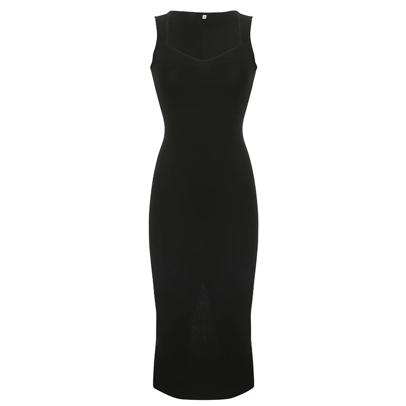 Ärmlös stickad långklänning med fyrkantig hals för kvinnor