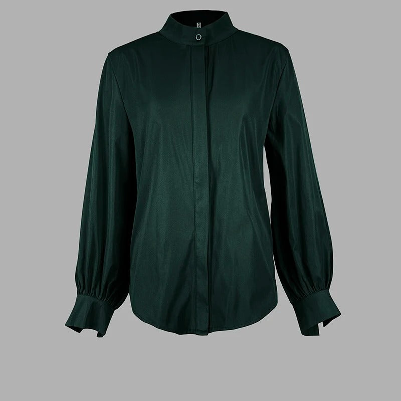 Knäppt blus med puffärm för kvinnor