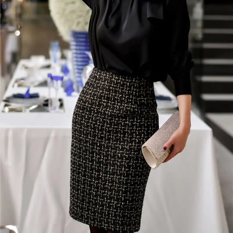 Pennkjol i rutig ull för kvinnor