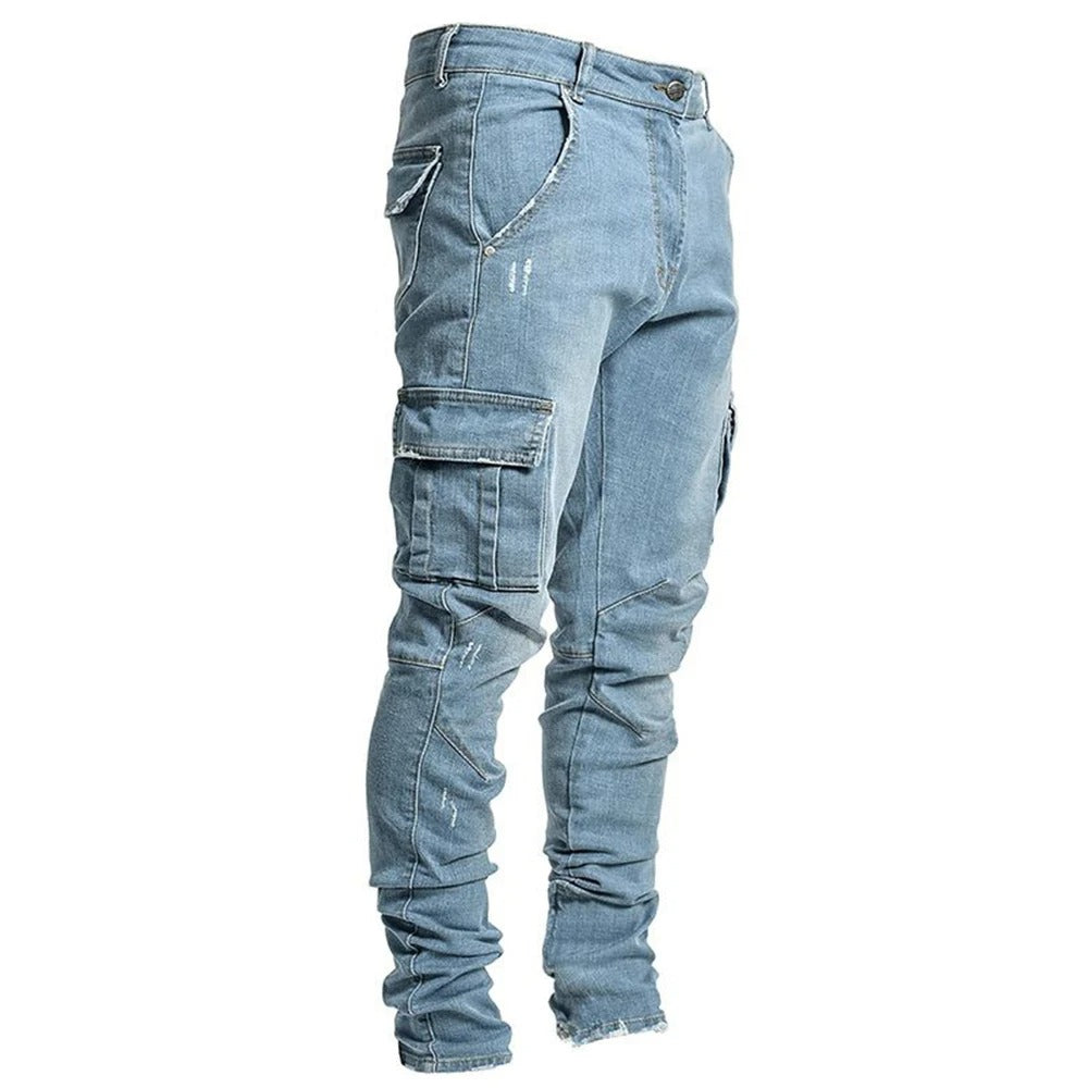 Elastiska jeans med flera fickor för män