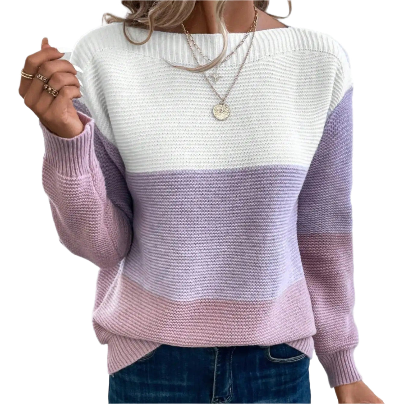 Trefärgad patchwork-tröja för kvinnor