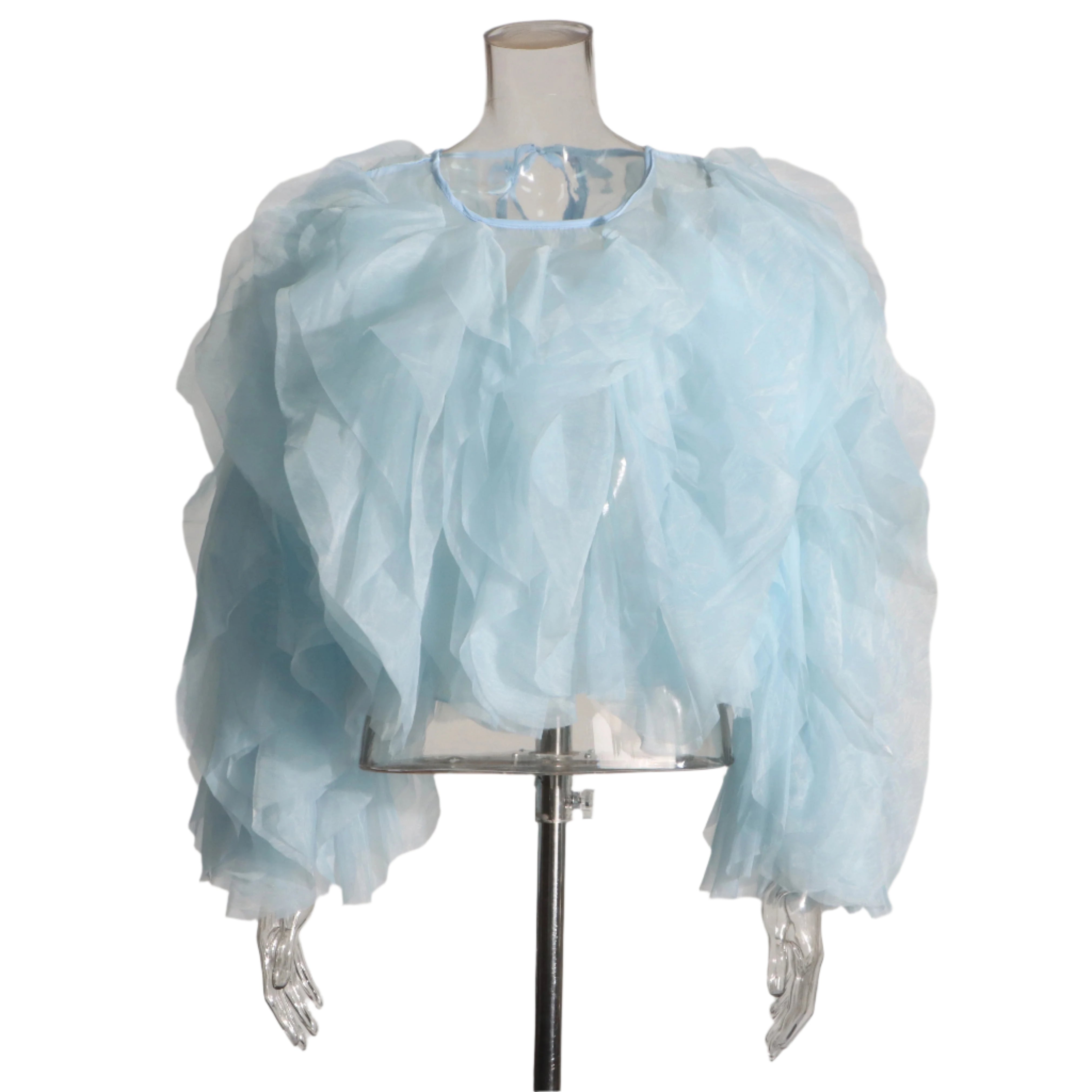 O-Neck Ruffle Shirt för kvinnor