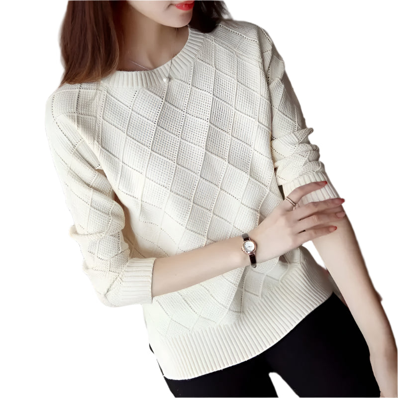 Stickad tröja i ren färg för kvinnor