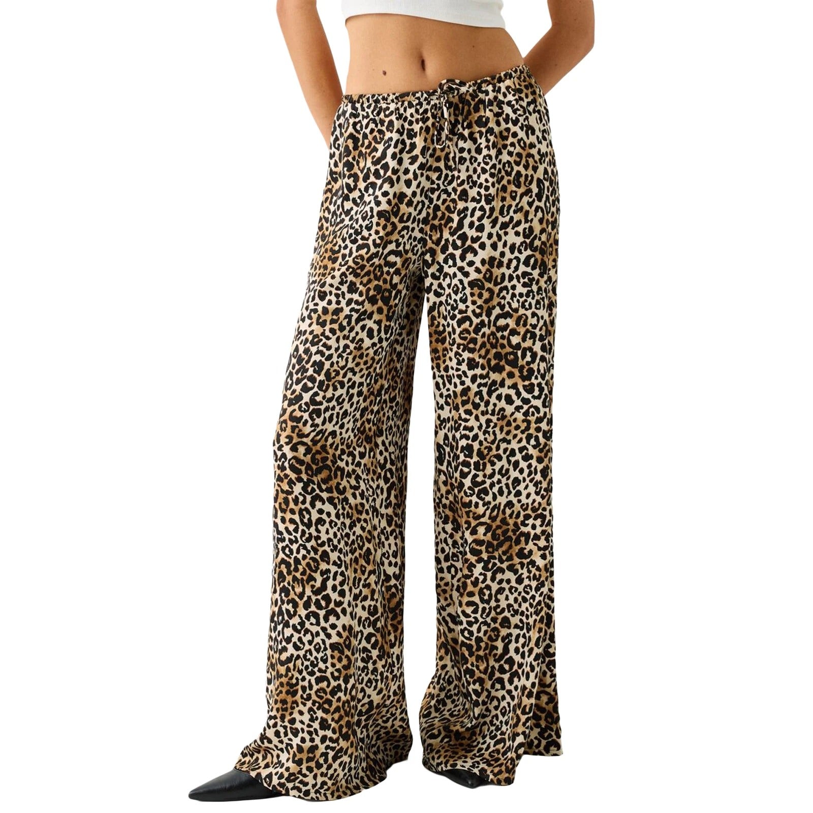 Vintage Leopard Print Byxor med vida ben