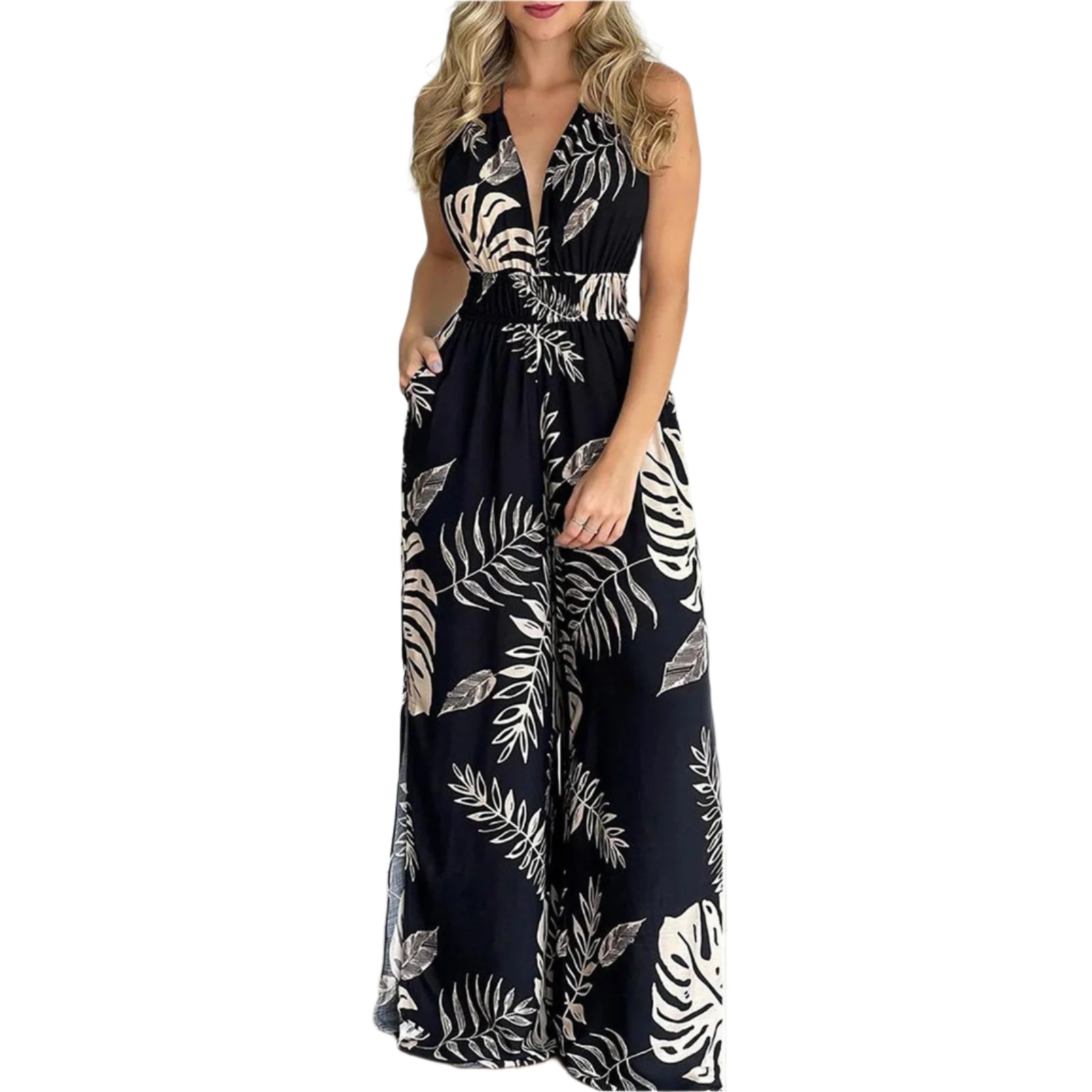 Digital Print V-Neck Färgglad Jumpsuit