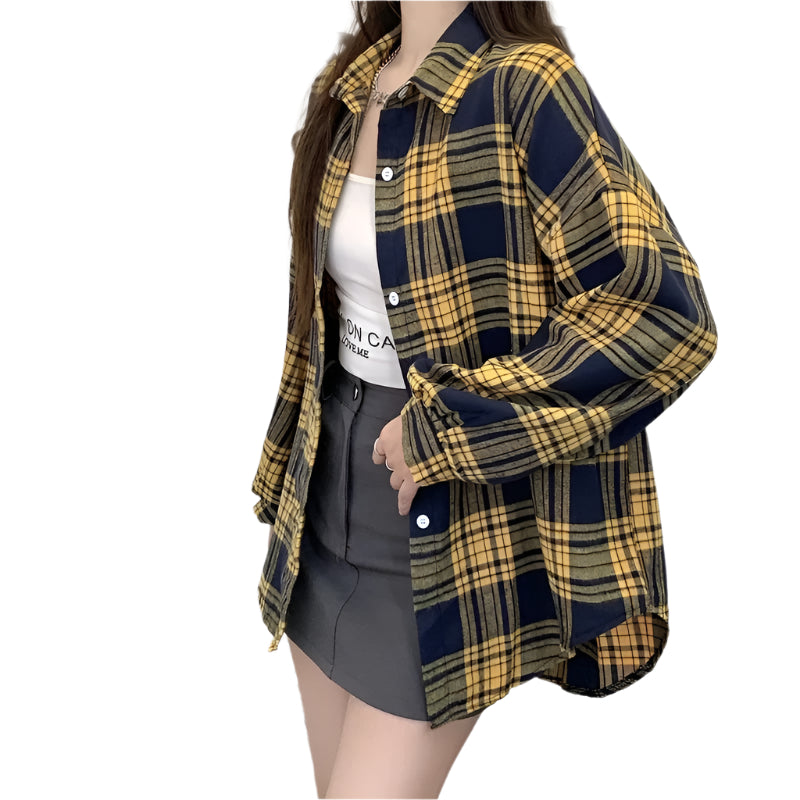 Oversized rutig skjorta för kvinnor
