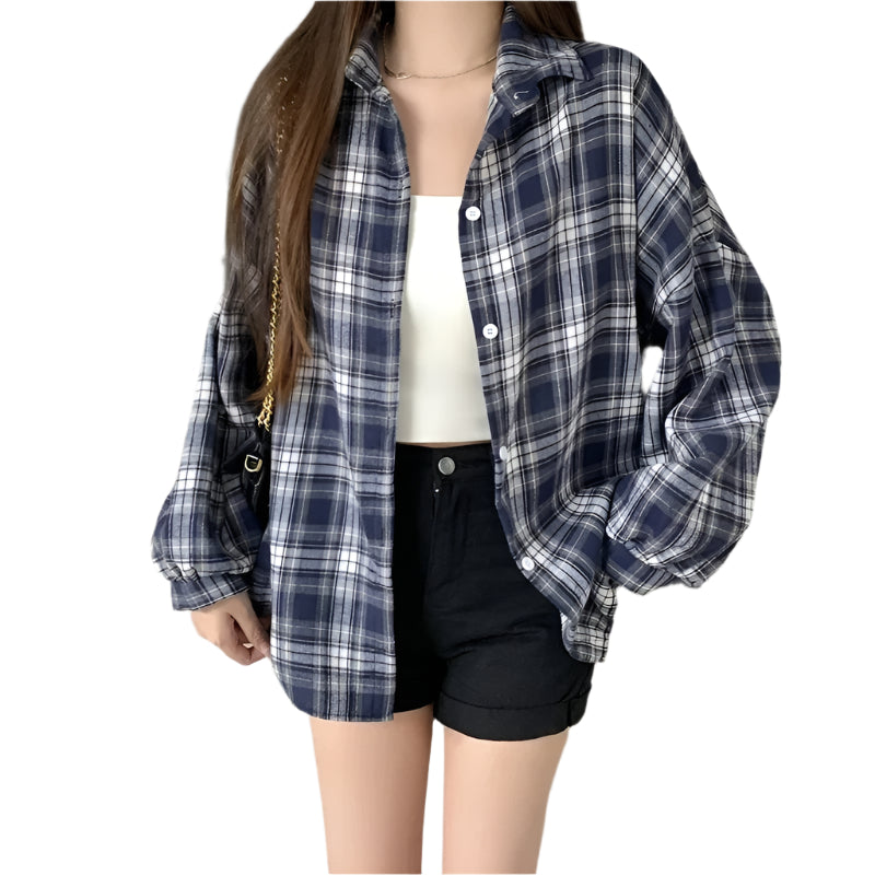Oversized rutig skjorta för kvinnor