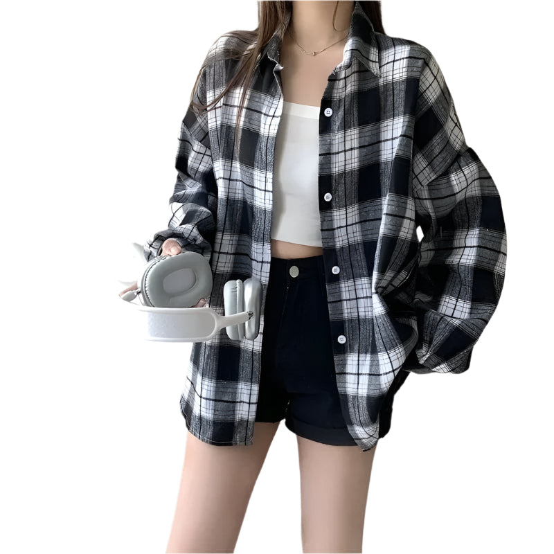 Oversized rutig skjorta för kvinnor