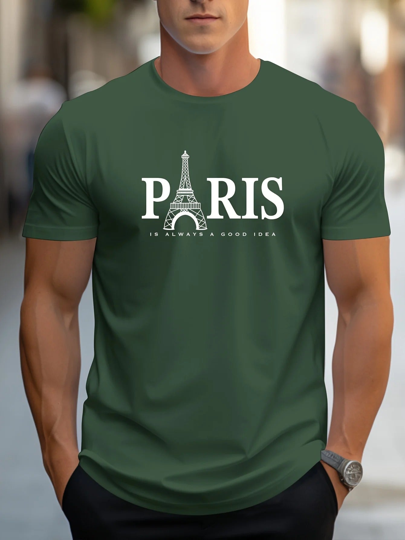 Paris-tryckt T-shirt för män
