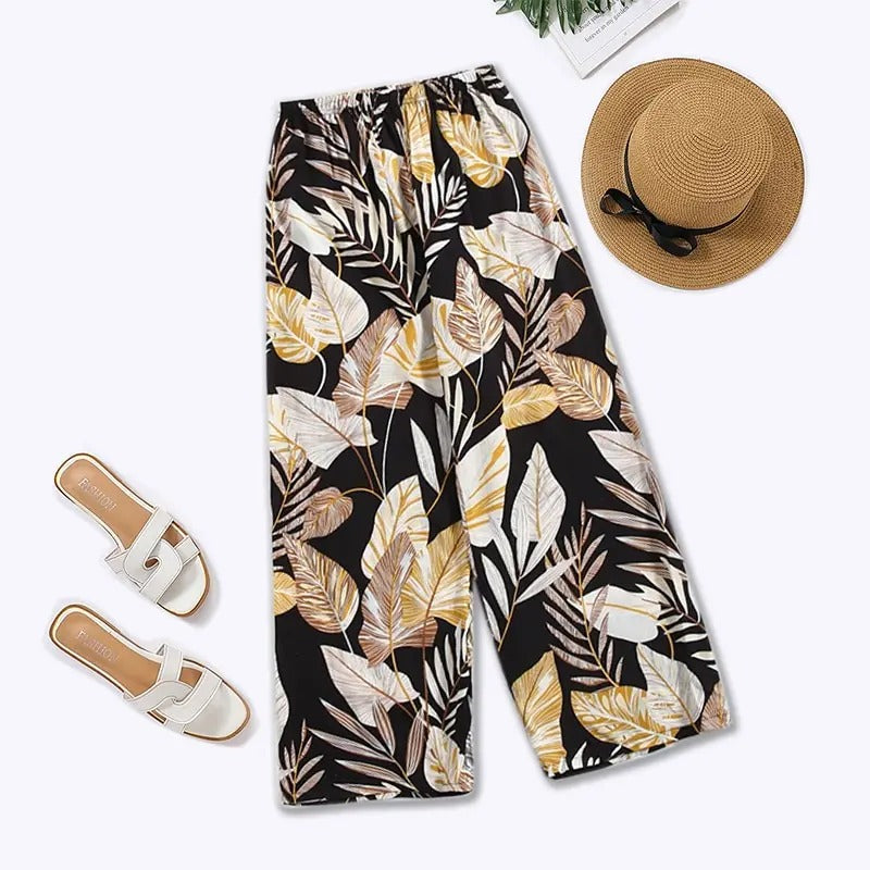 Dambyxor med vida ben och resår i midjan