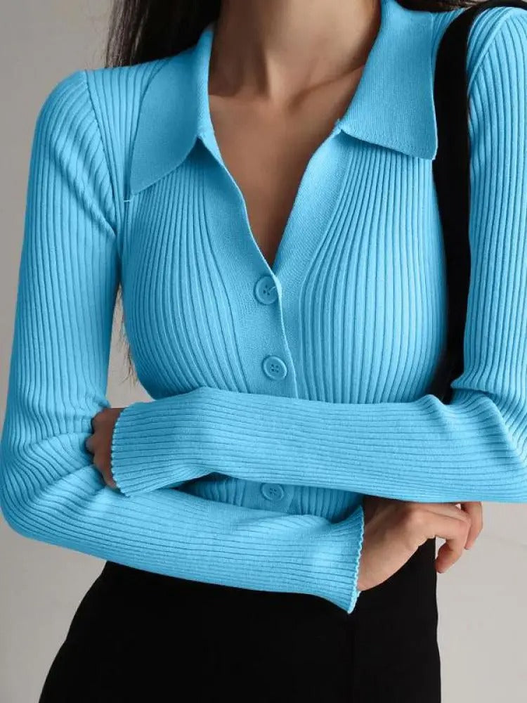 Stickad Slim Cardigan med V-ringad dam