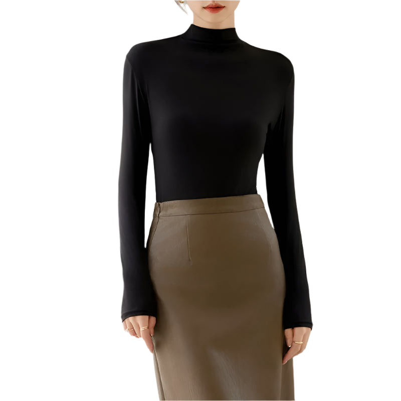 Långärmad T-shirt med hög krage för kvinnor