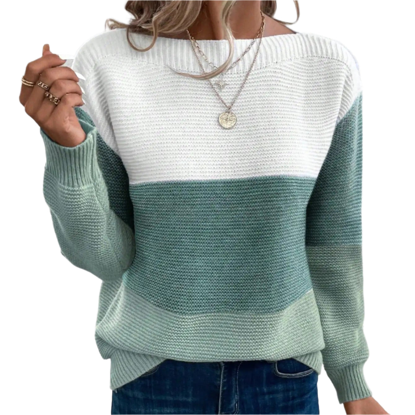 Trefärgad patchwork-tröja för kvinnor