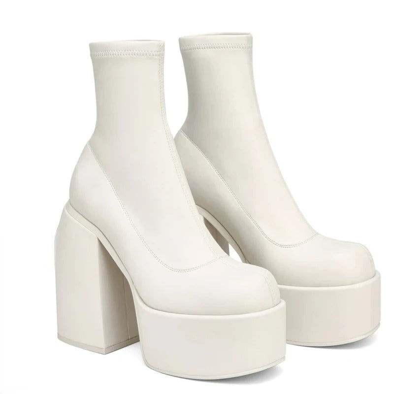 Kvinnors Chunky Heels Läderstövlar