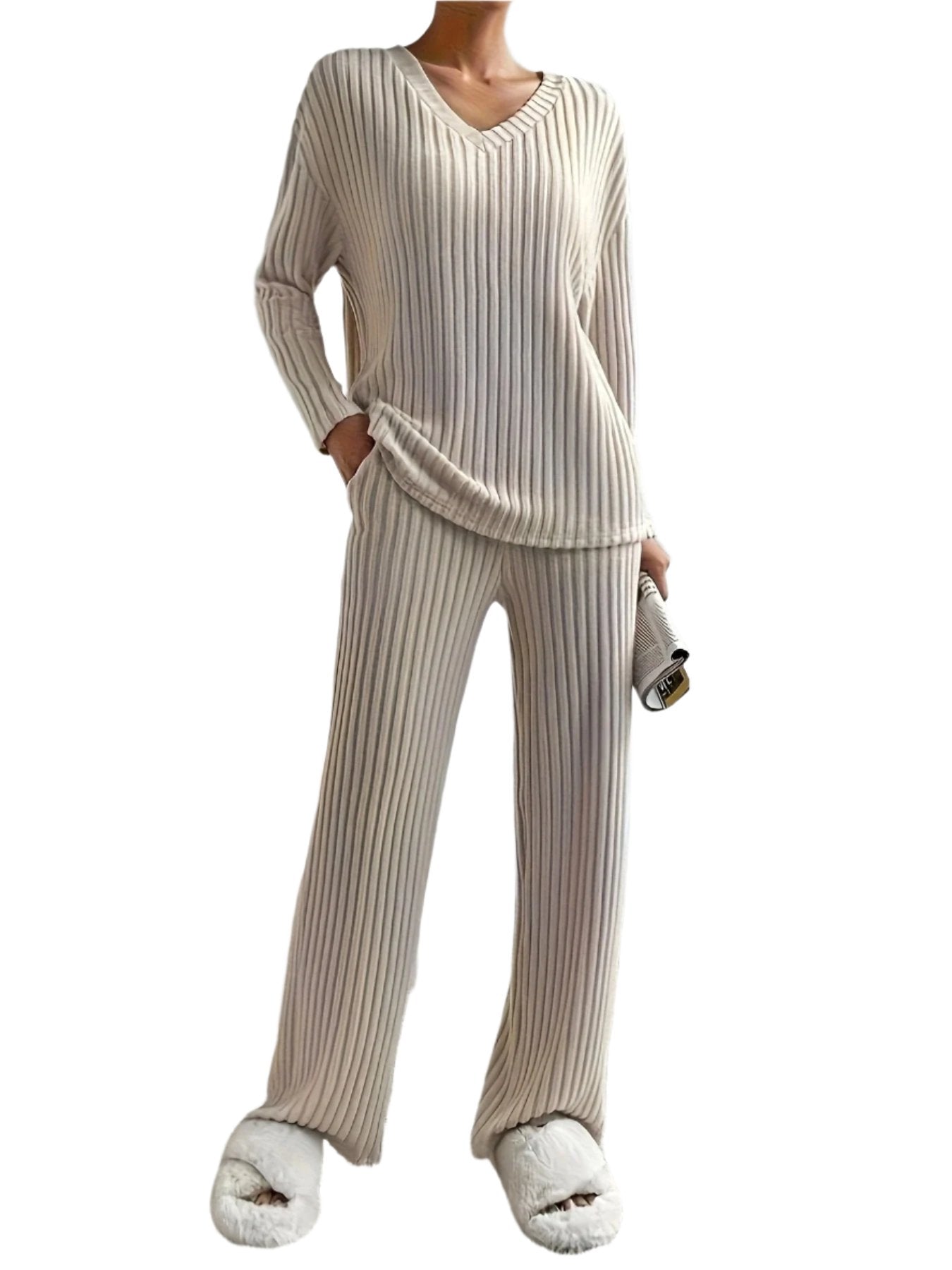 Mysig vinterstickad V-ringad tröja för kvinnor