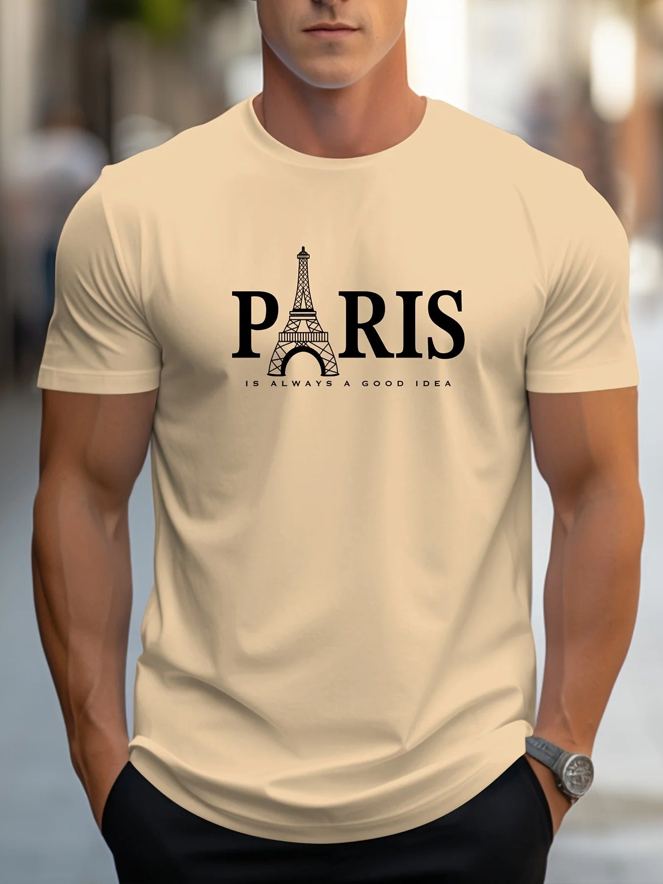 Paris-tryckt T-shirt för män