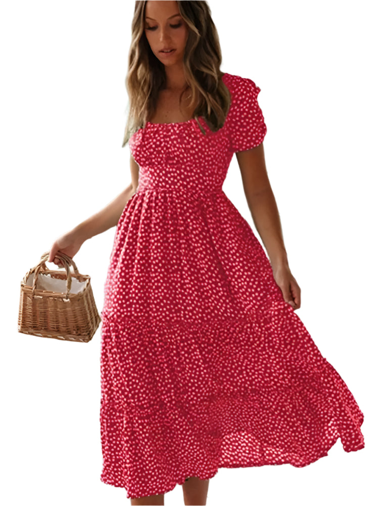 Damblommiga puffärmar fyrkantiga maxiklänningar