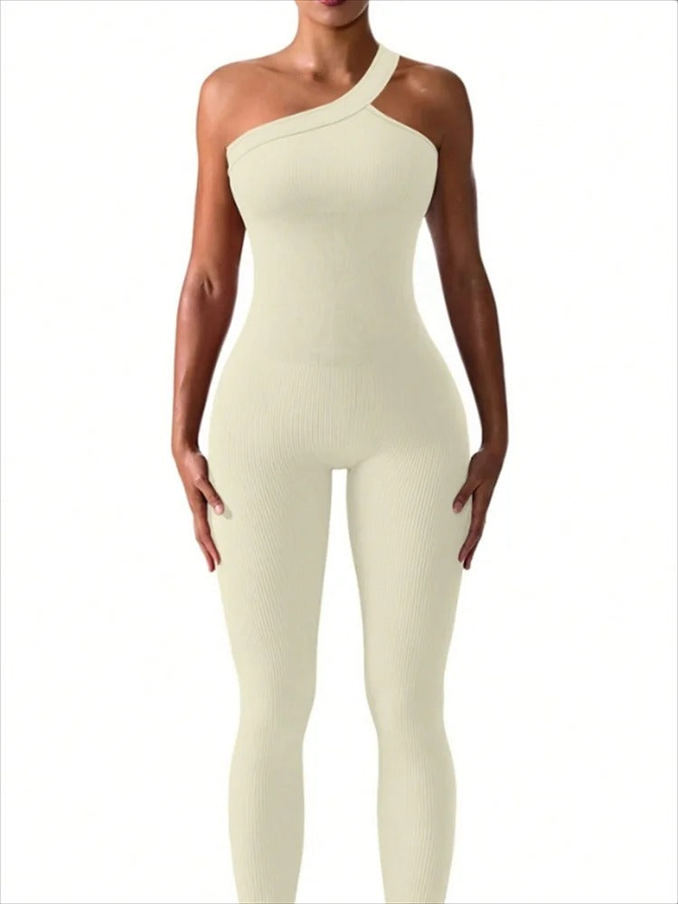 Yoga Jumpsuit Sport Set med en axel för kvinnor