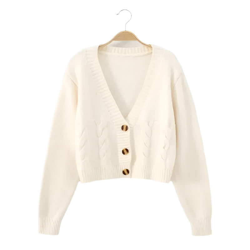 Stickad cardigan med V-ringning för kvinnor