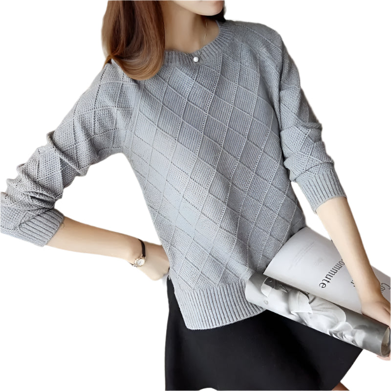 Stickad tröja i ren färg för kvinnor