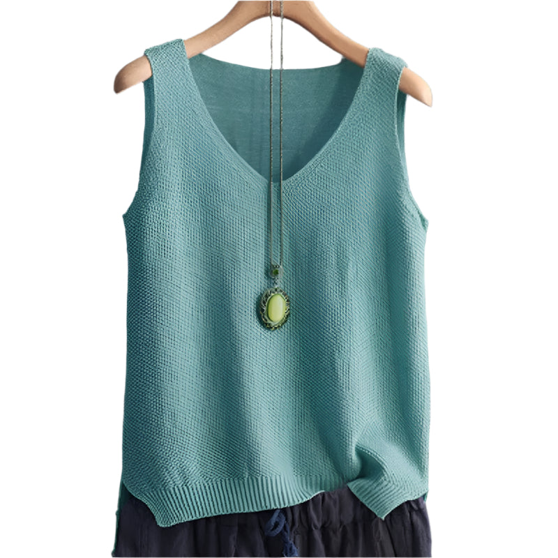 Ärmlös stickad blus för kvinnor
