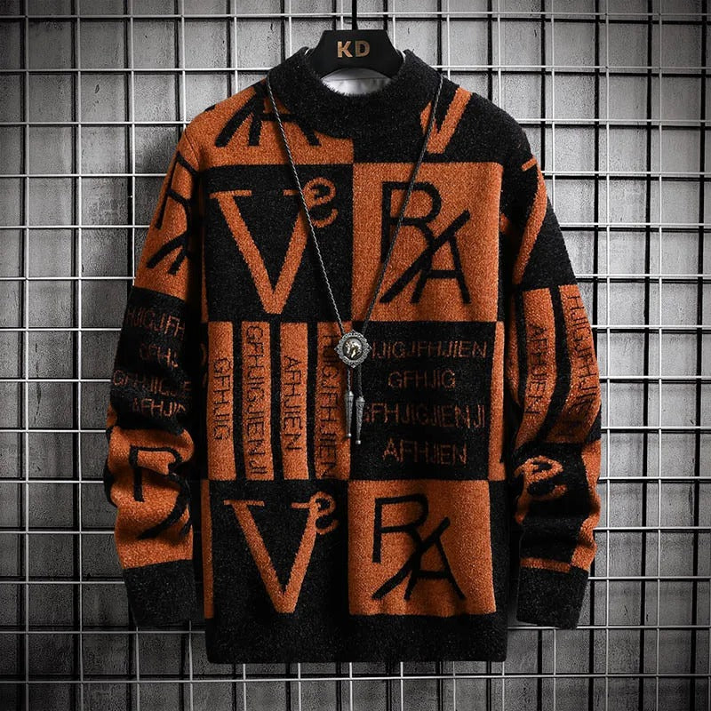 Randig rundhalsad tröja för män