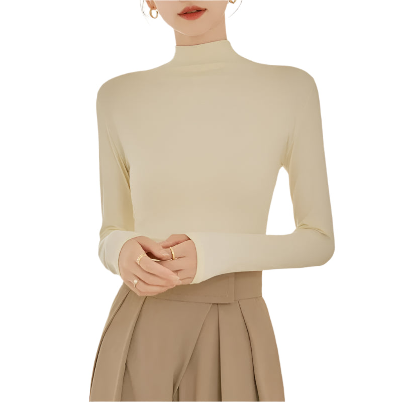 Långärmad T-shirt med hög krage för kvinnor