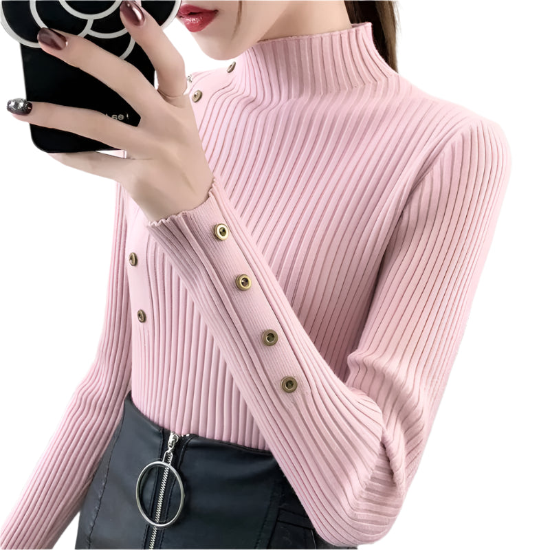 Sköldpaddshalsad pullover med hel ärm för kvinnor