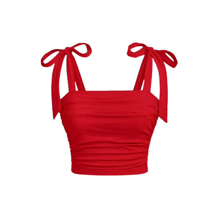 Ruffle Tie Shoulder Crop Top för kvinnor