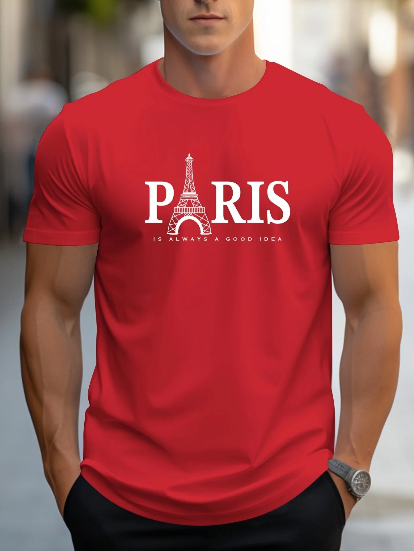 Paris-tryckt T-shirt för män