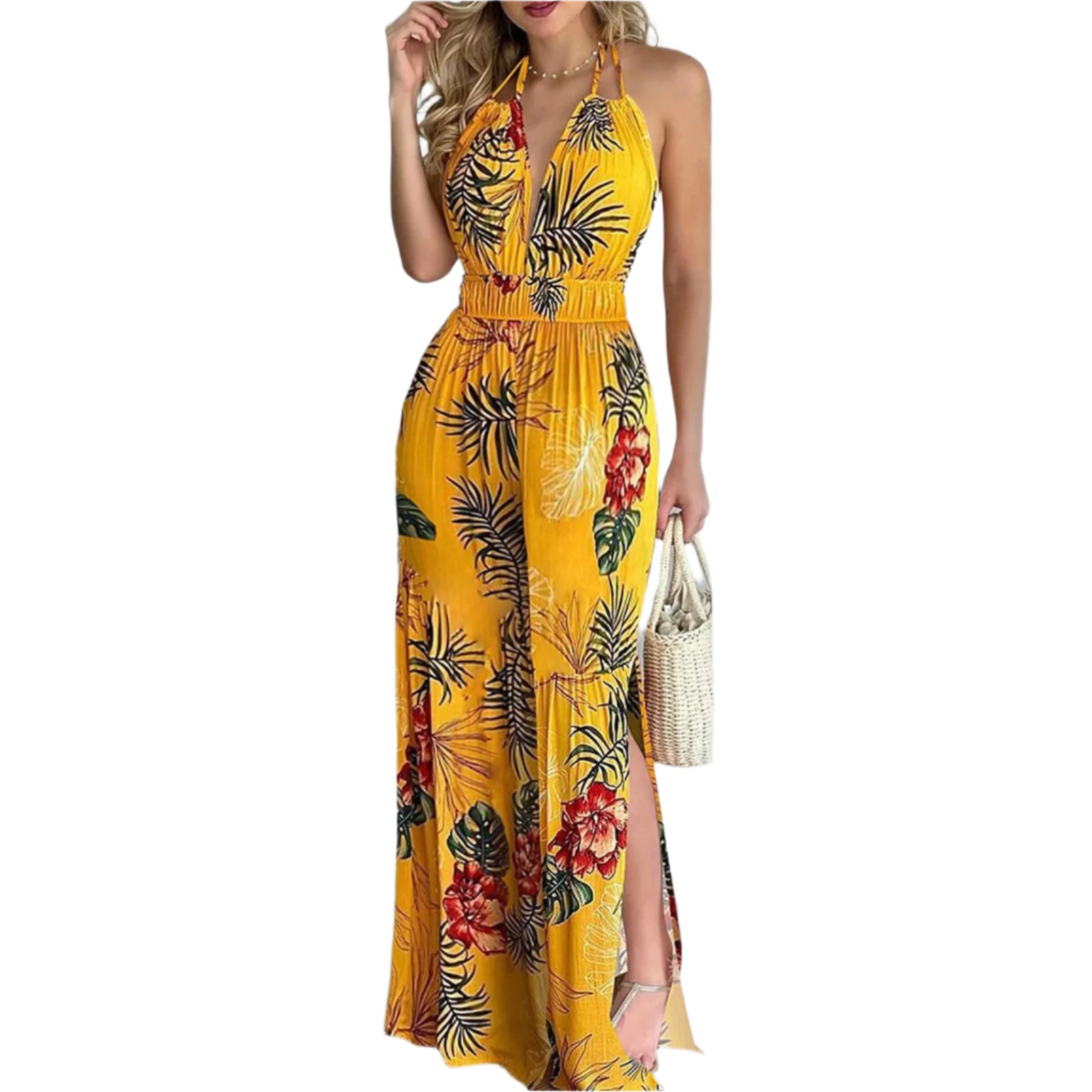 Digital Print V-Neck Färgglad Jumpsuit