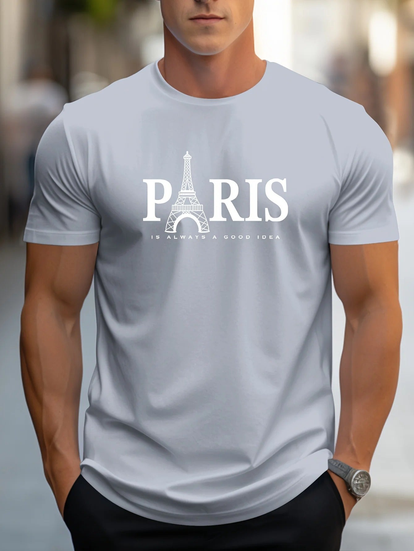 Paris-tryckt T-shirt för män