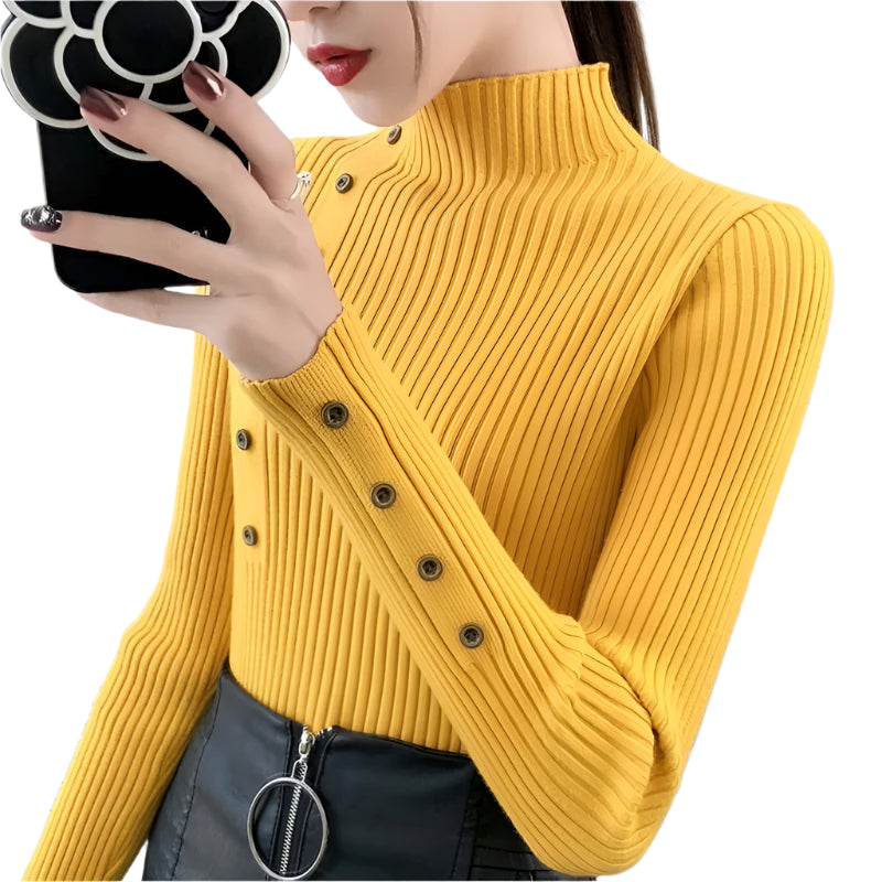 Sköldpaddshalsad pullover med hel ärm för kvinnor