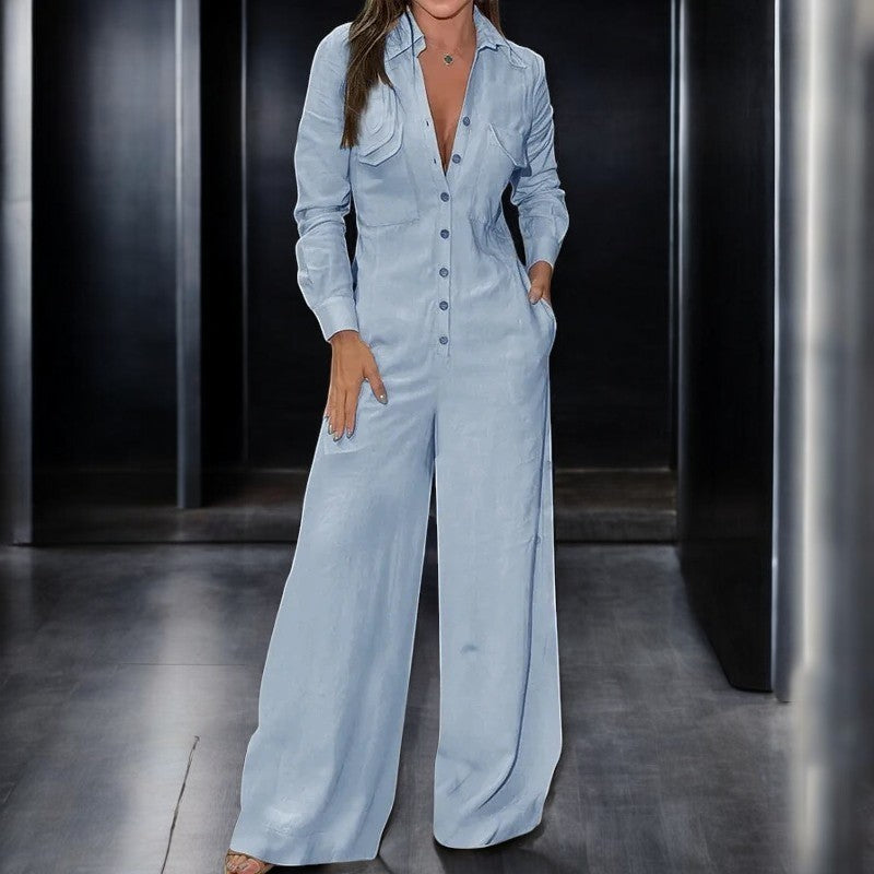 Långärmad jumpsuit med nedfällbar krage