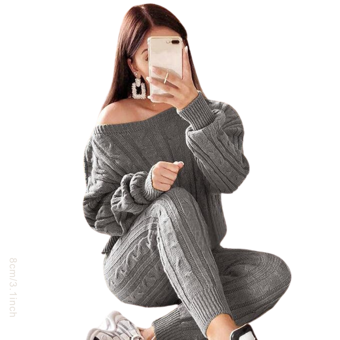 Plus Size Dropped Shoulder Knit Byx Set