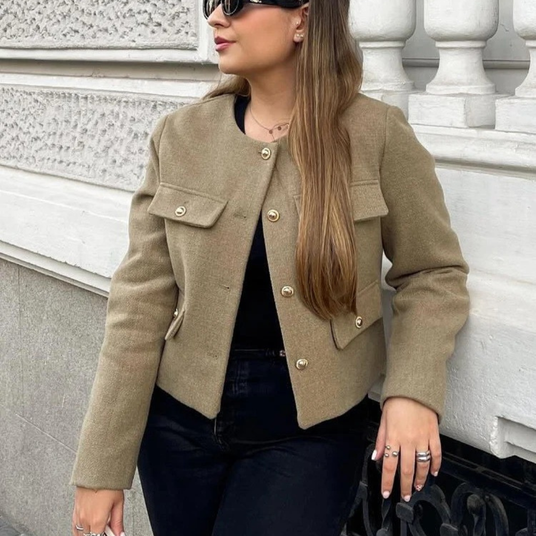 Rundhalsad lapeljacka för kvinnor