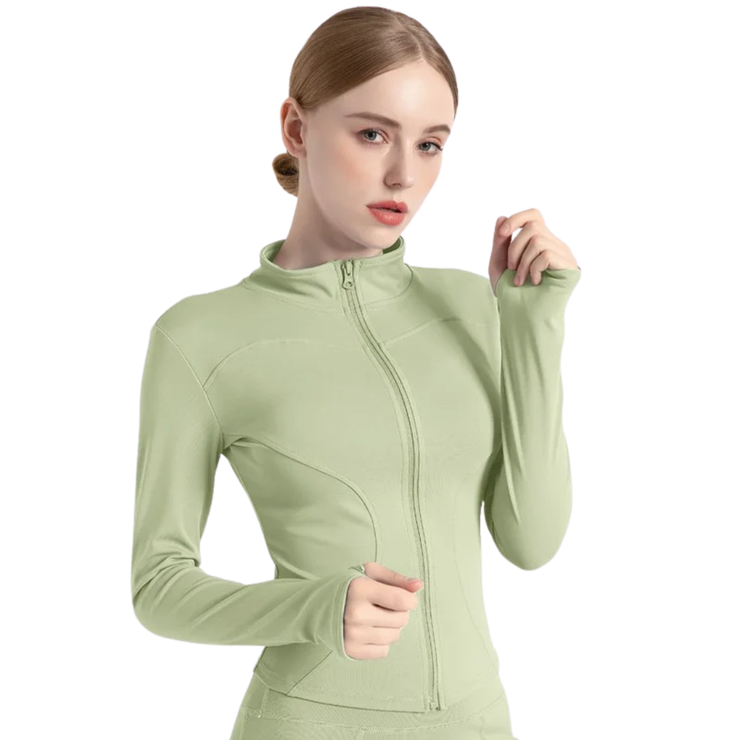 Långärmad träningsjacka med dragkedja för kvinnor