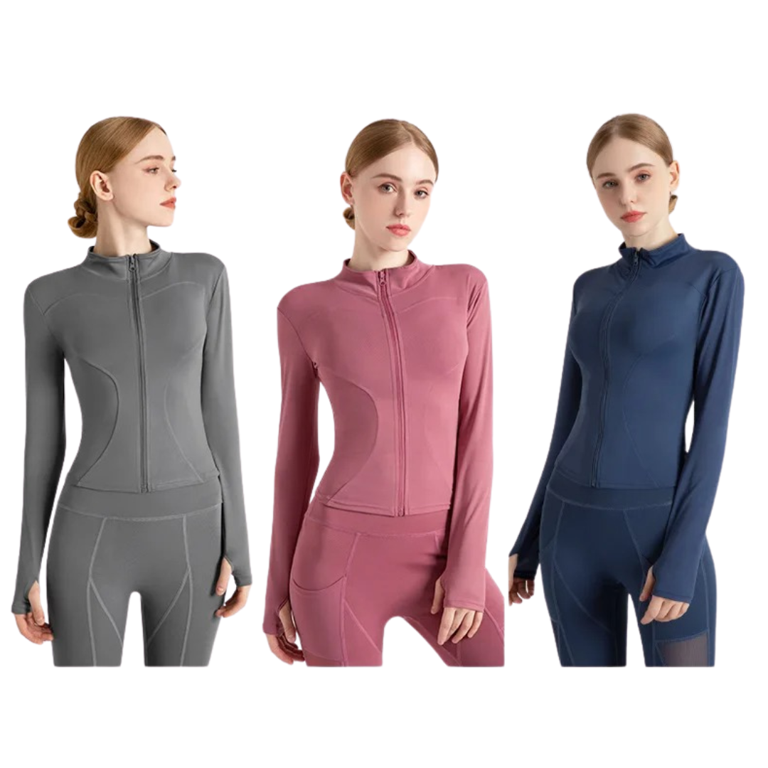 Långärmad träningsjacka med dragkedja för kvinnor
