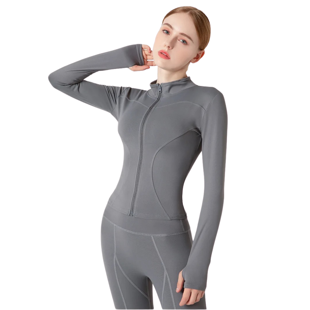 Långärmad träningsjacka med dragkedja för kvinnor