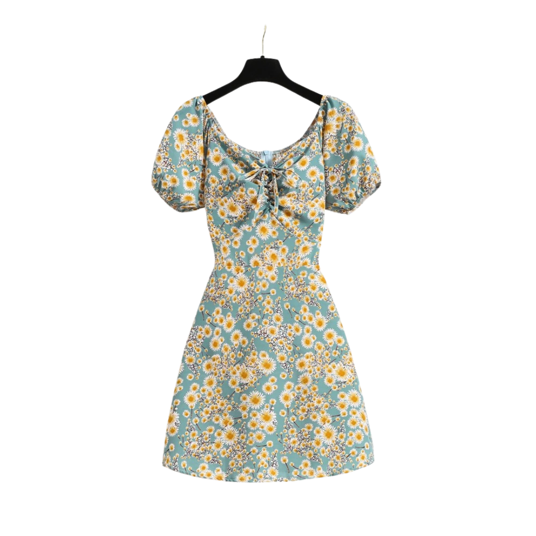Miniklänning med puffärm i blommig chiffong för kvinnor