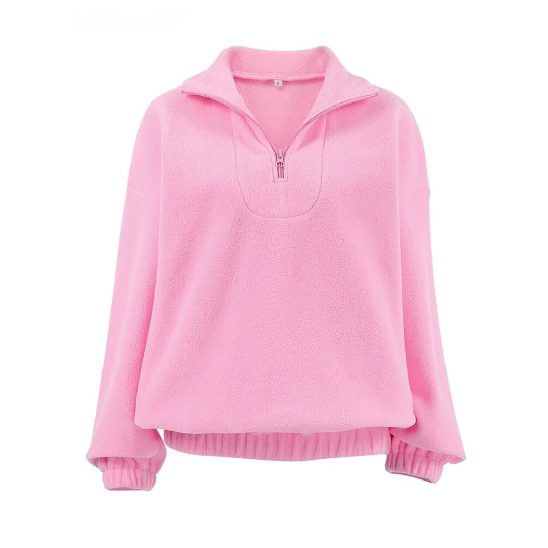 Polar Fleece Pink Pullover med dragkedja för kvinnor