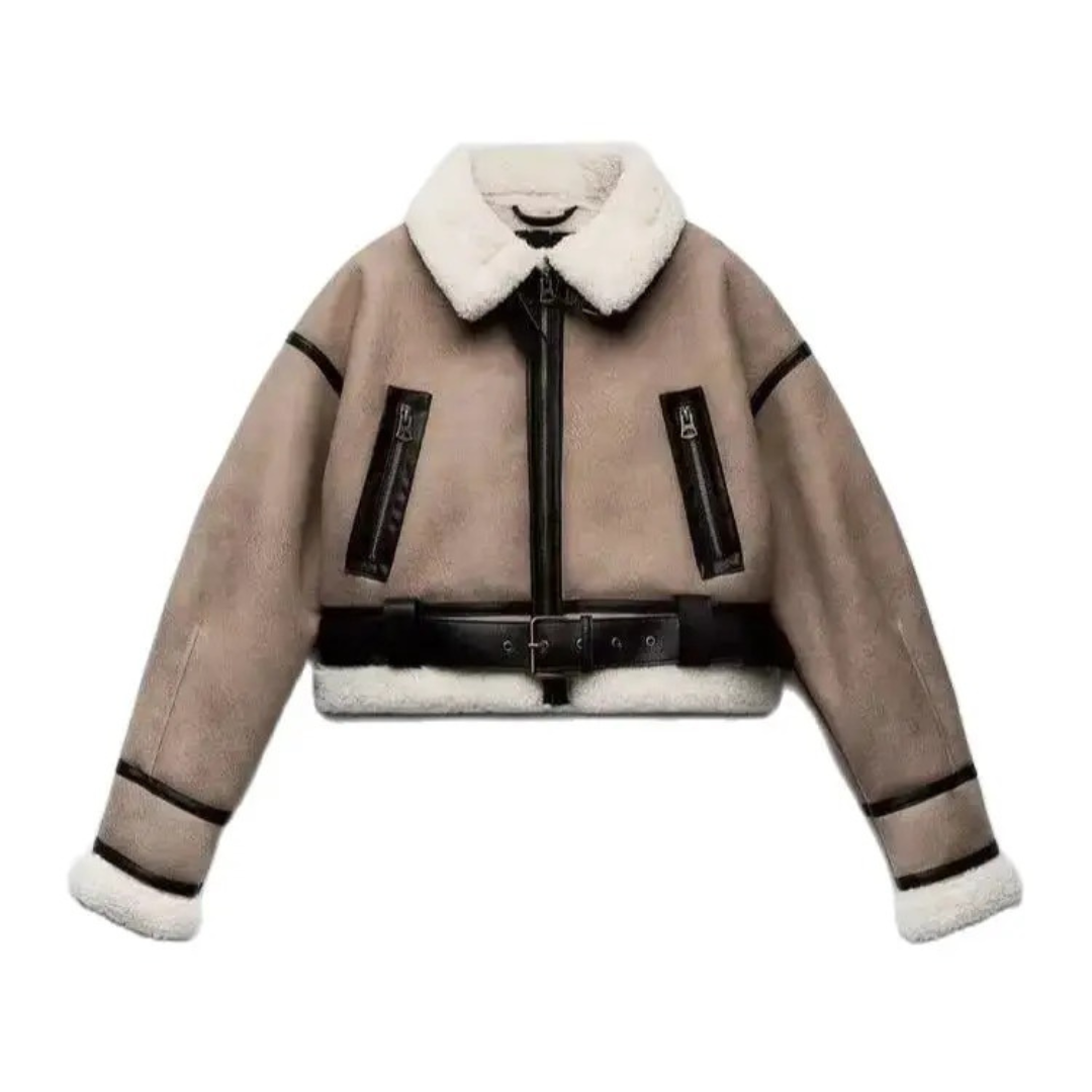 Lapeljacka i läder för kvinnor