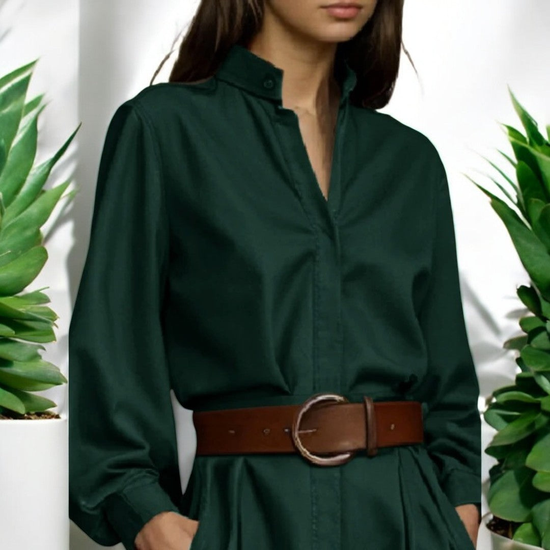 Knäppt blus med puffärm för kvinnor